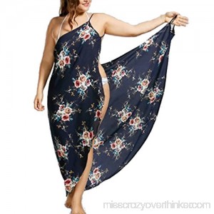 PEATAO Women Bikini Cover Up Spaghetti Strap Backless Floral Printed Long Maxi Beach Dress Royal Blue B079HV1KZY